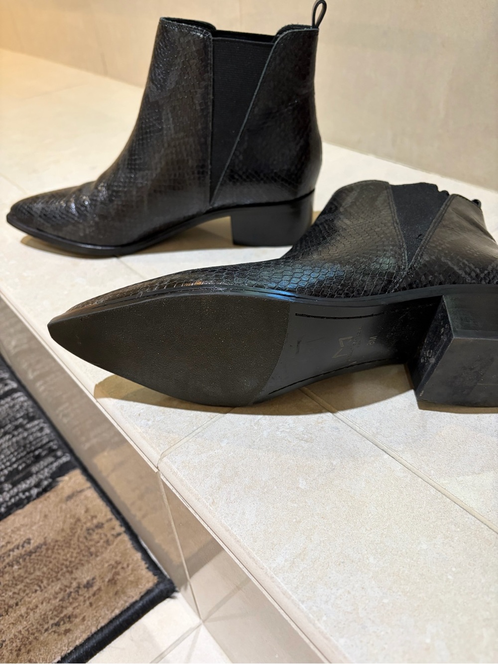 Marc Fisher Black Pointed Snake-Embossed Chelsea Ankle Boots
